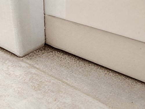 cockroach droppings along kitchen cabinets